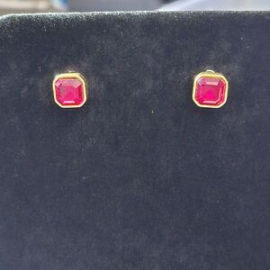 Sal Gold Tone And Red Swarovski Crystal Stud Earrings